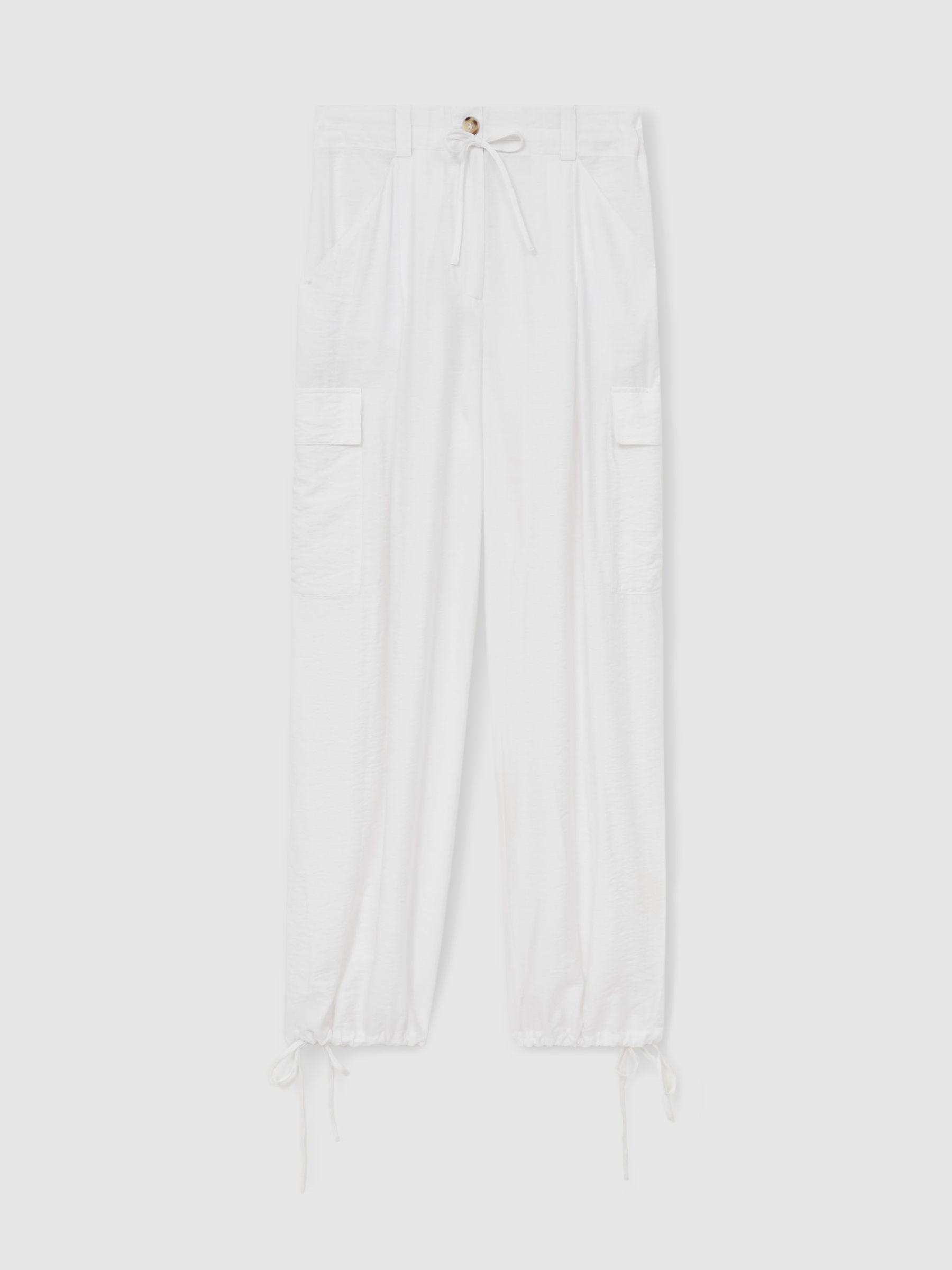 Drawstring Tie-Cuff Cargo Trousers in White Product Image