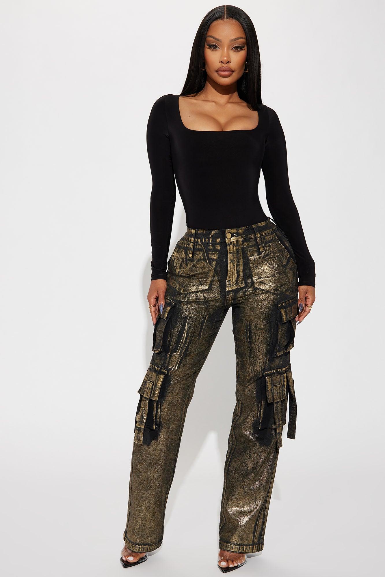 Pure Luxury Metallic Foil Cargo Pant - Gold/combo Product Image