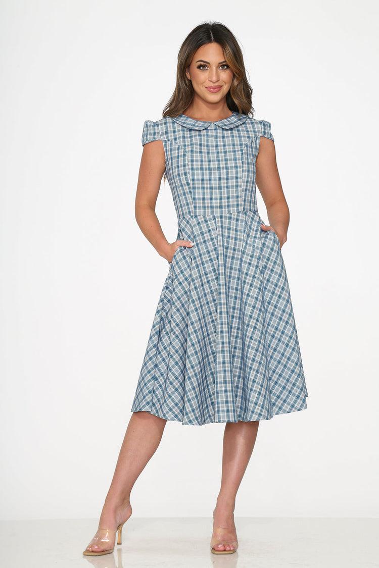 Blue Plaid Swing Dress Product Image