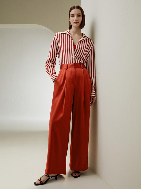 High-Waisted Wide Leg Dense Silk Pants Product Image
