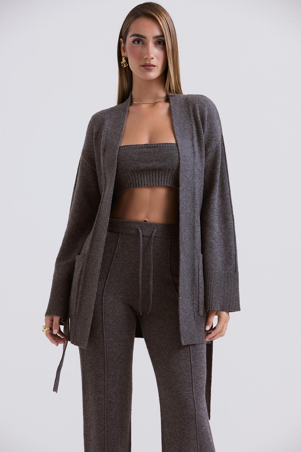 Alaia  charcoal cashmere blend belted cardigan - sale Product Image