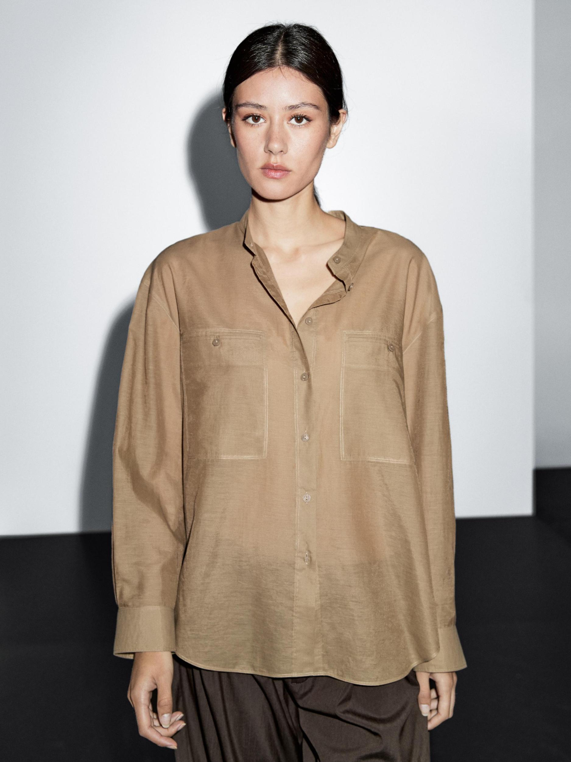 Long shirt with stand collar Product Image