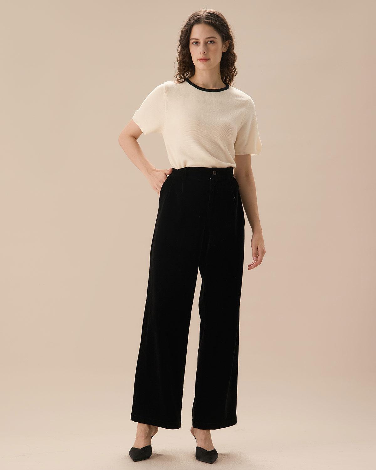 Black High Waisted Pleated Wide Leg Pants Female Product Image
