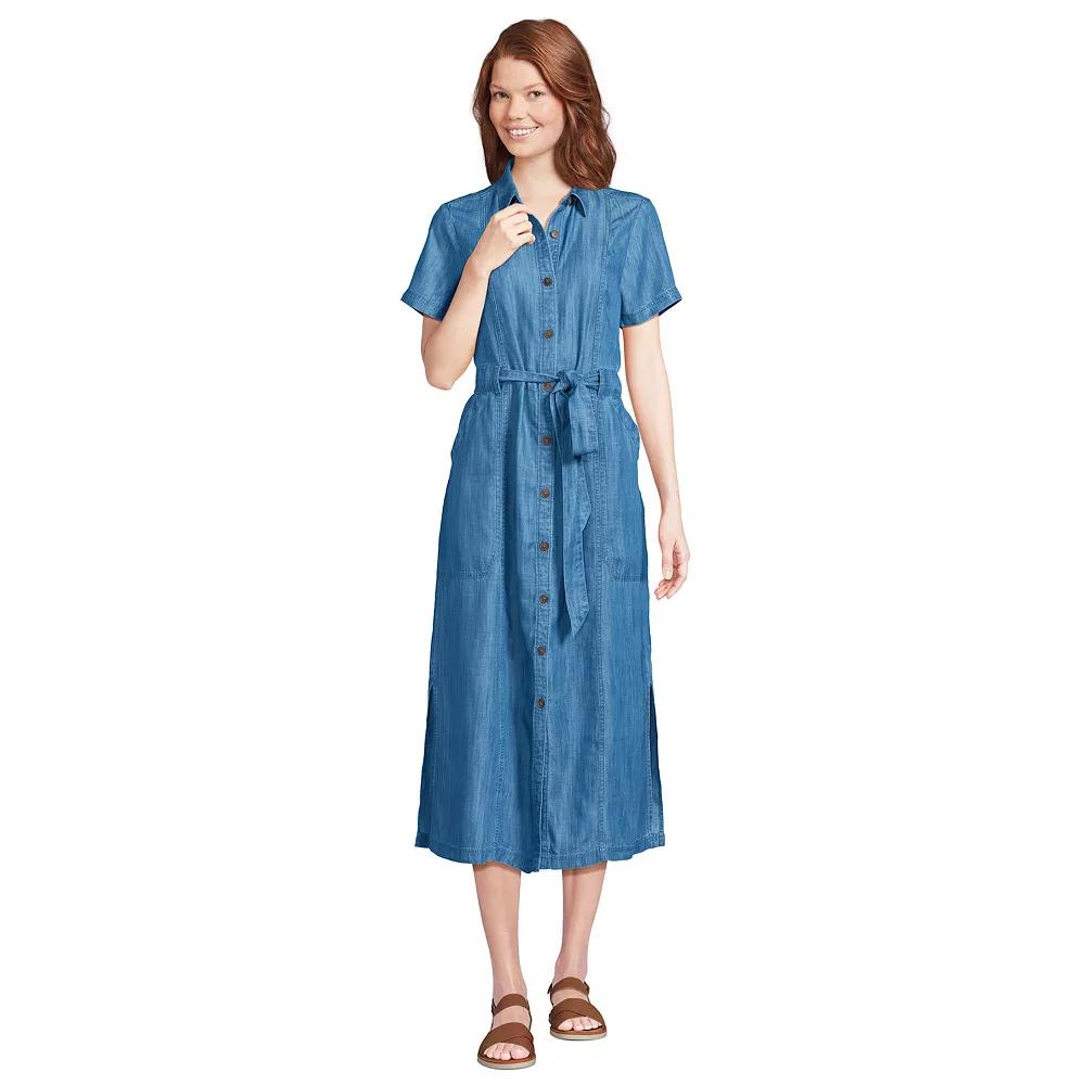 Plus Size Lands' End Indigo Tencel Button Front Midi Dress, Women's, Size: 3XL, Soft Blue Product Image