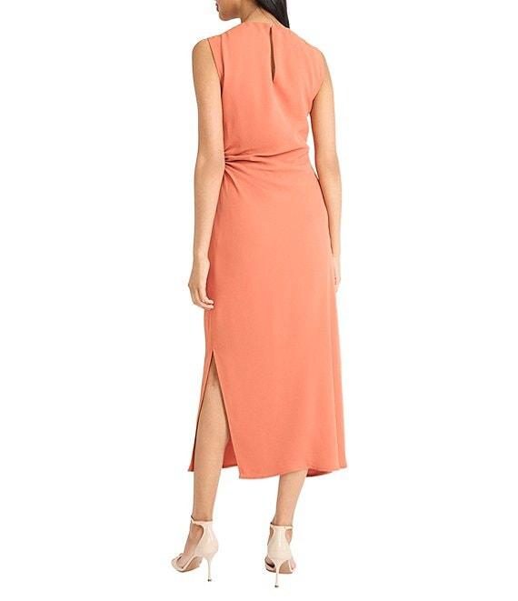 Donna Morgan Crew Neck Sleeveless Ruched Waist Sheath Midi Dress Product Image