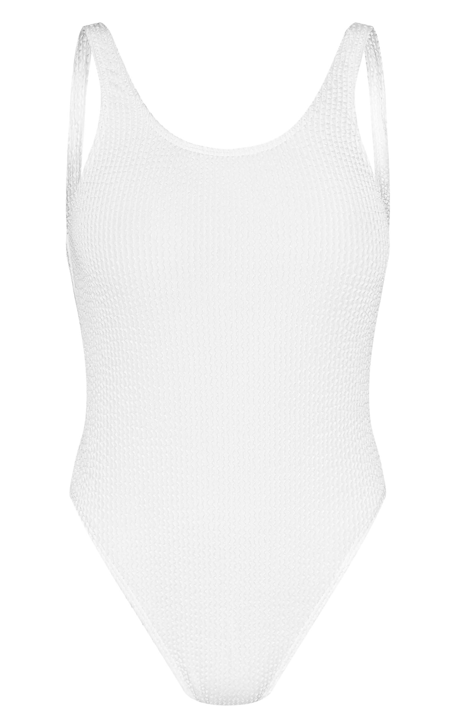White Crinkle Low Scoop Back Swimsuit Product Image