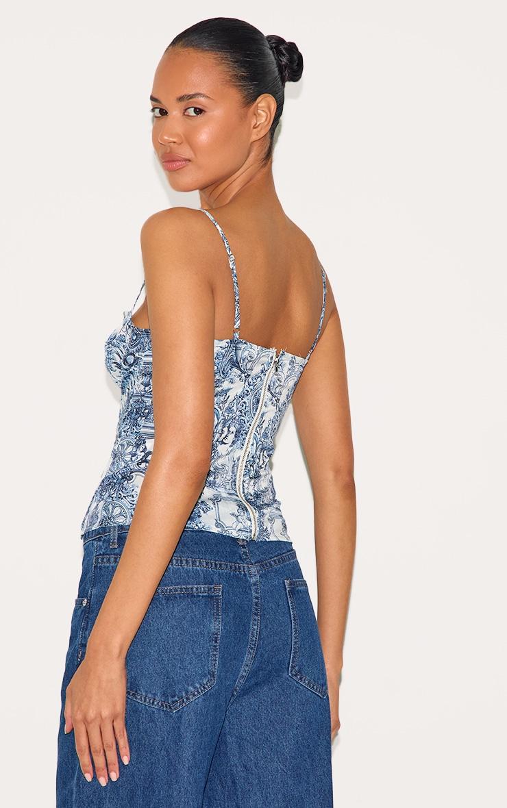 Blue Renaissance Print Structured Corset Top Product Image