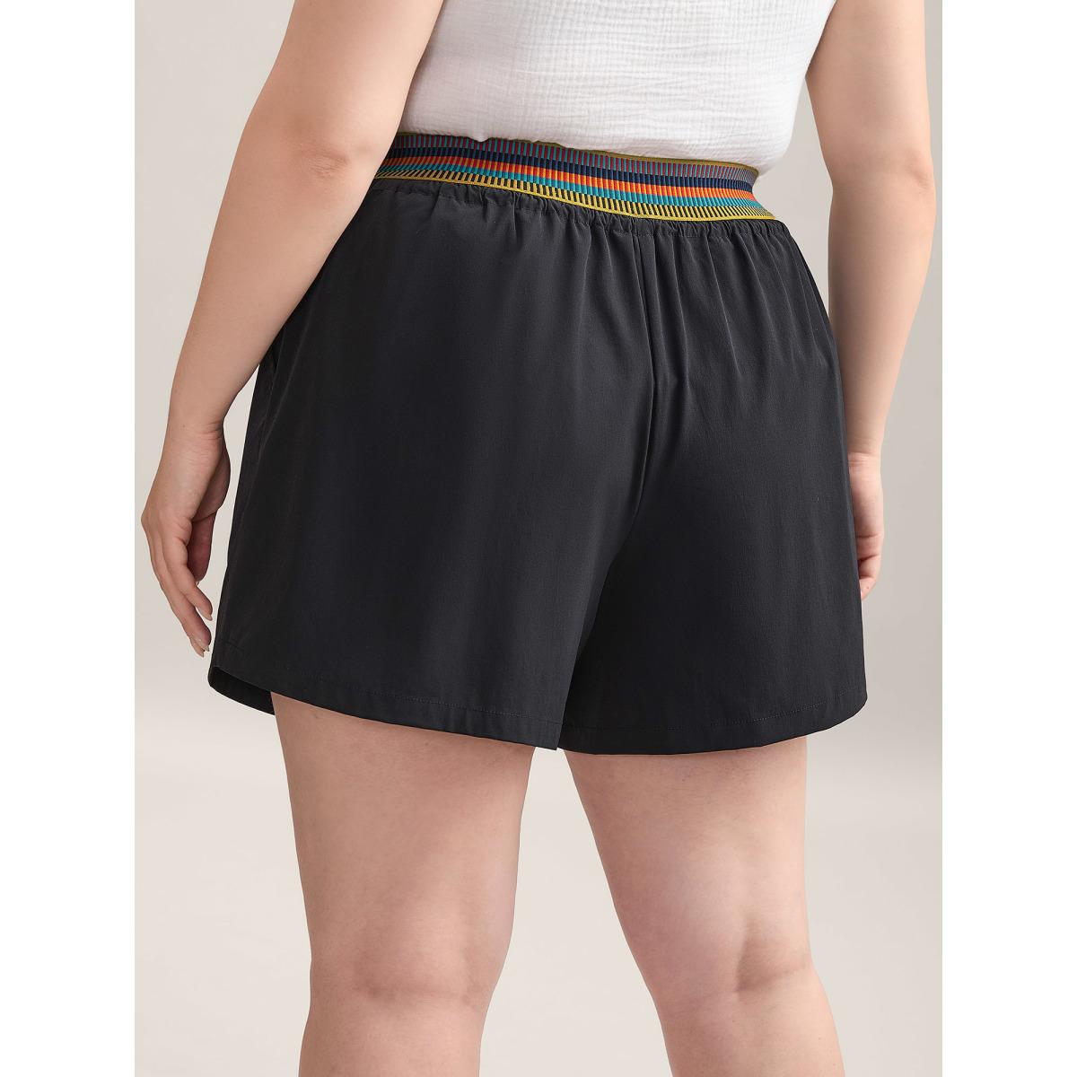 Plus Size Colorful Thread Waist Wide-Leg Shorts Women Black Casual Drawstring Wide Leg Casual Shorts BloomChic 10/M Product Image