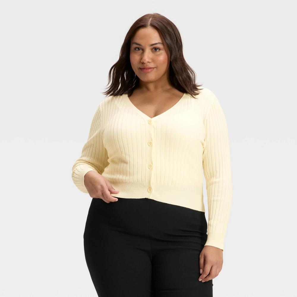 Women's Button-Front Cardigan Sweater - A New Day™ Brown 2X Product Image