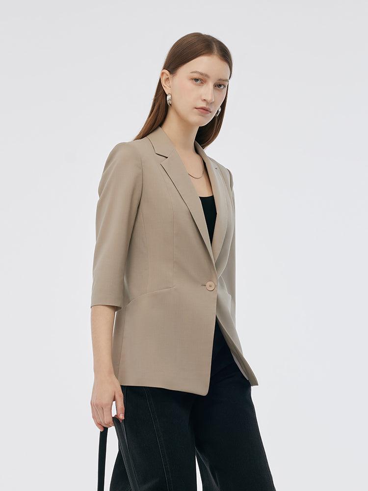 Machine Washable Wool Blend Women One Button Blazer Product Image