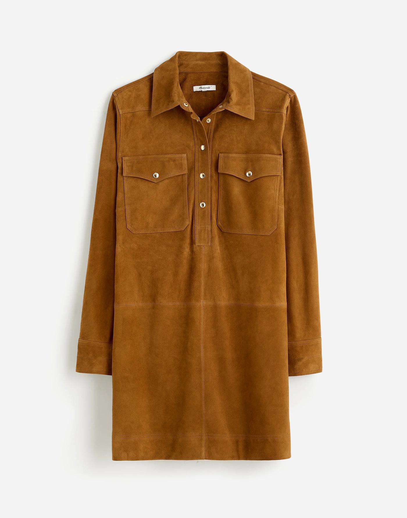 Button-Up Mini Shirtdress in Suede Product Image