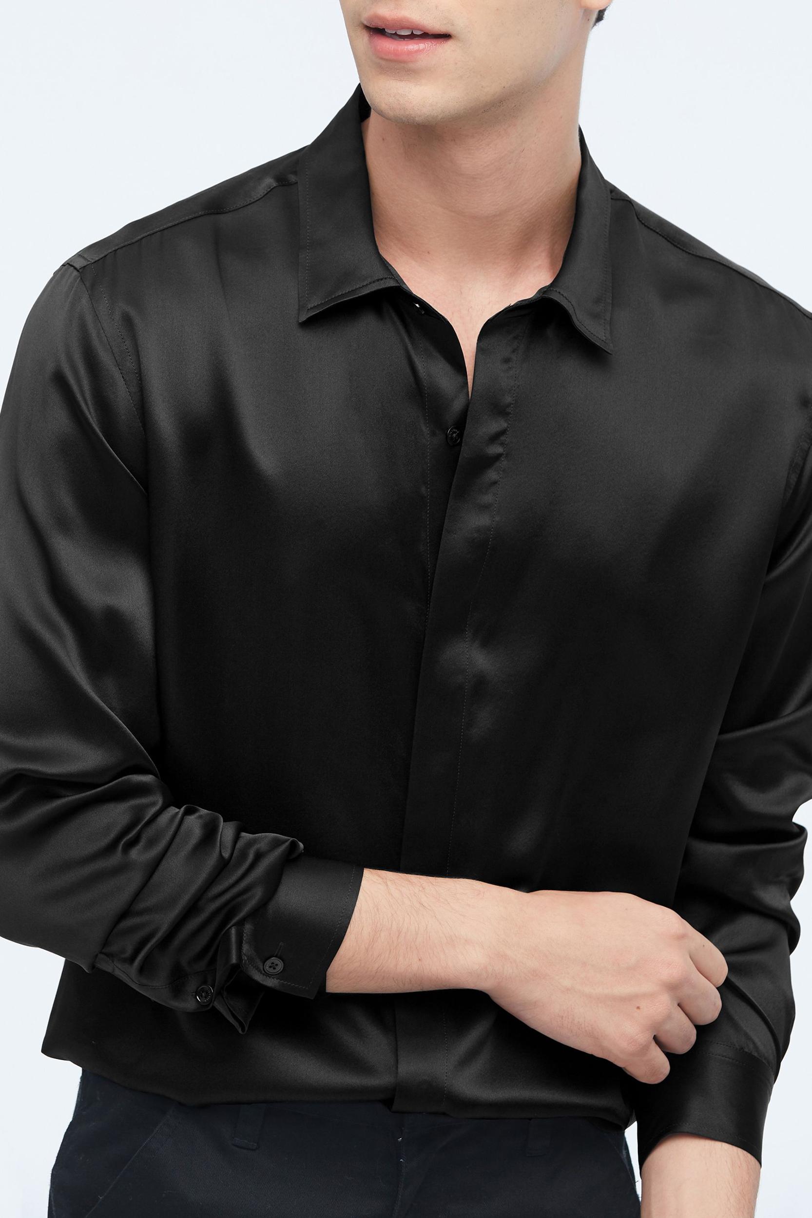 Classic Long Sleeve Silk Shirt For Men Product Image
