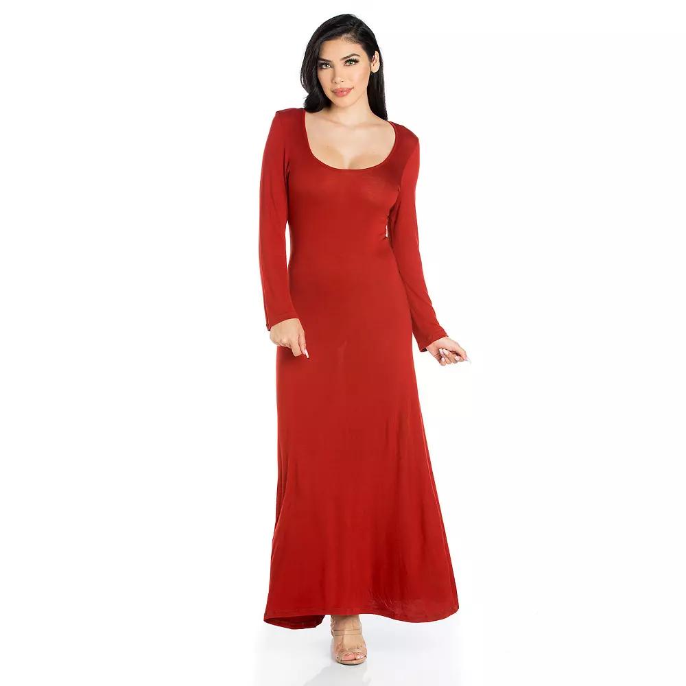 Women's 24seven Comfort Apparel Scoopneck Long Sleeve Maxi Dress,  Product Image