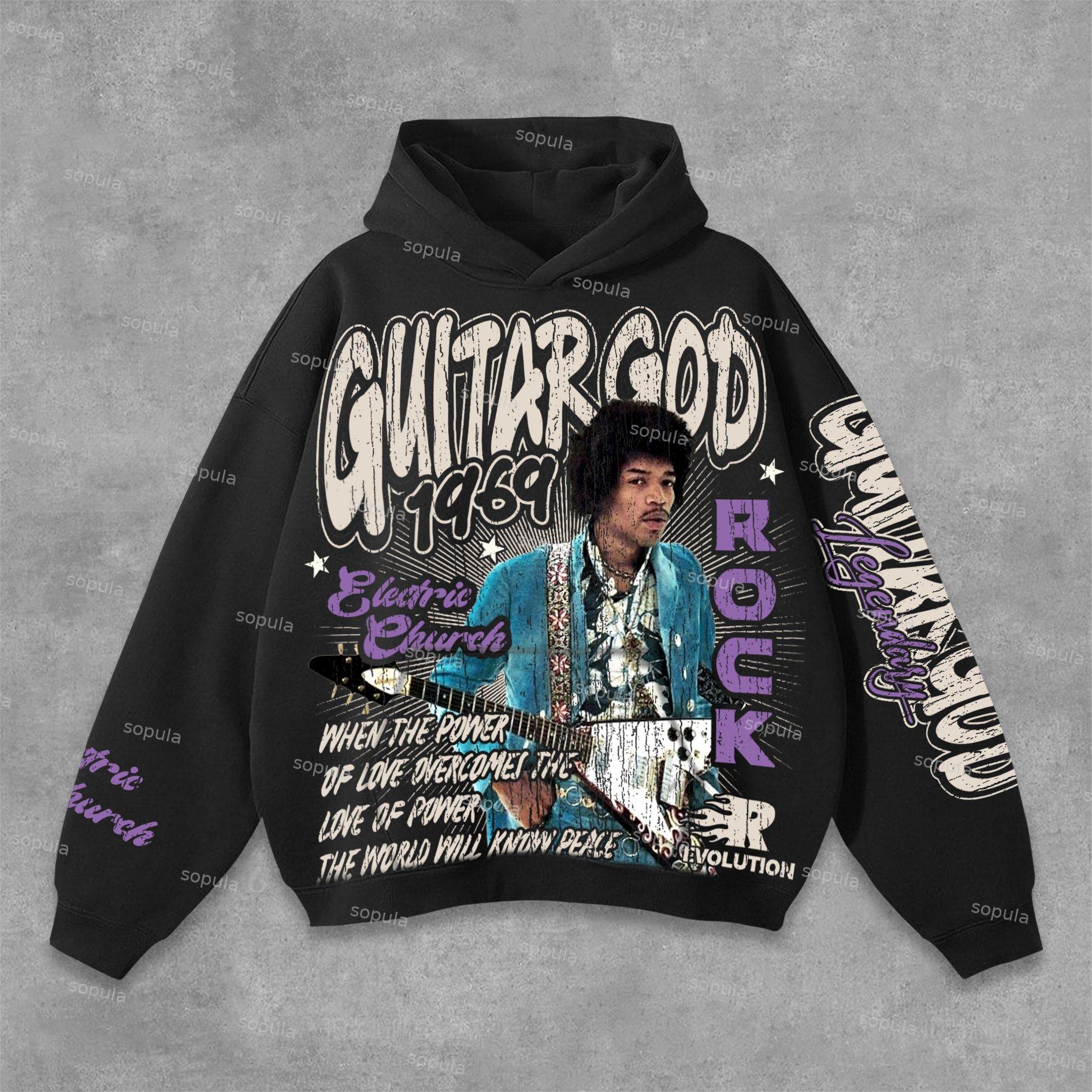 Sopula Jimi Hendrix Art 1969 Guitar God Graphics Hoodie Product Image