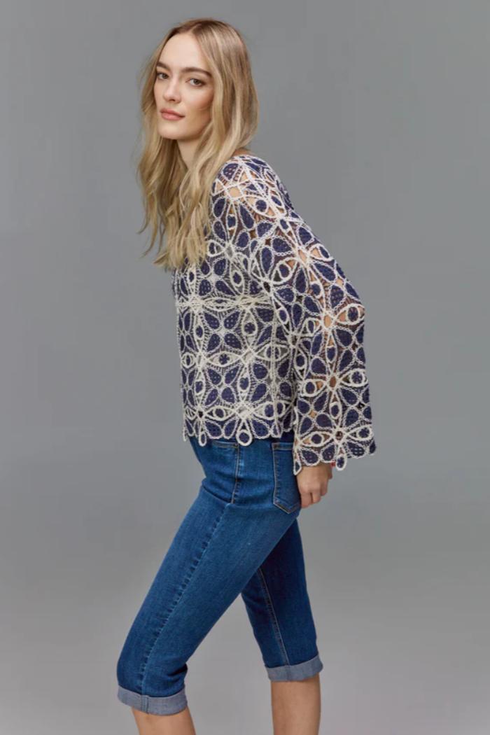 Crochet Long Sleeve Boat Neck Top Product Image
