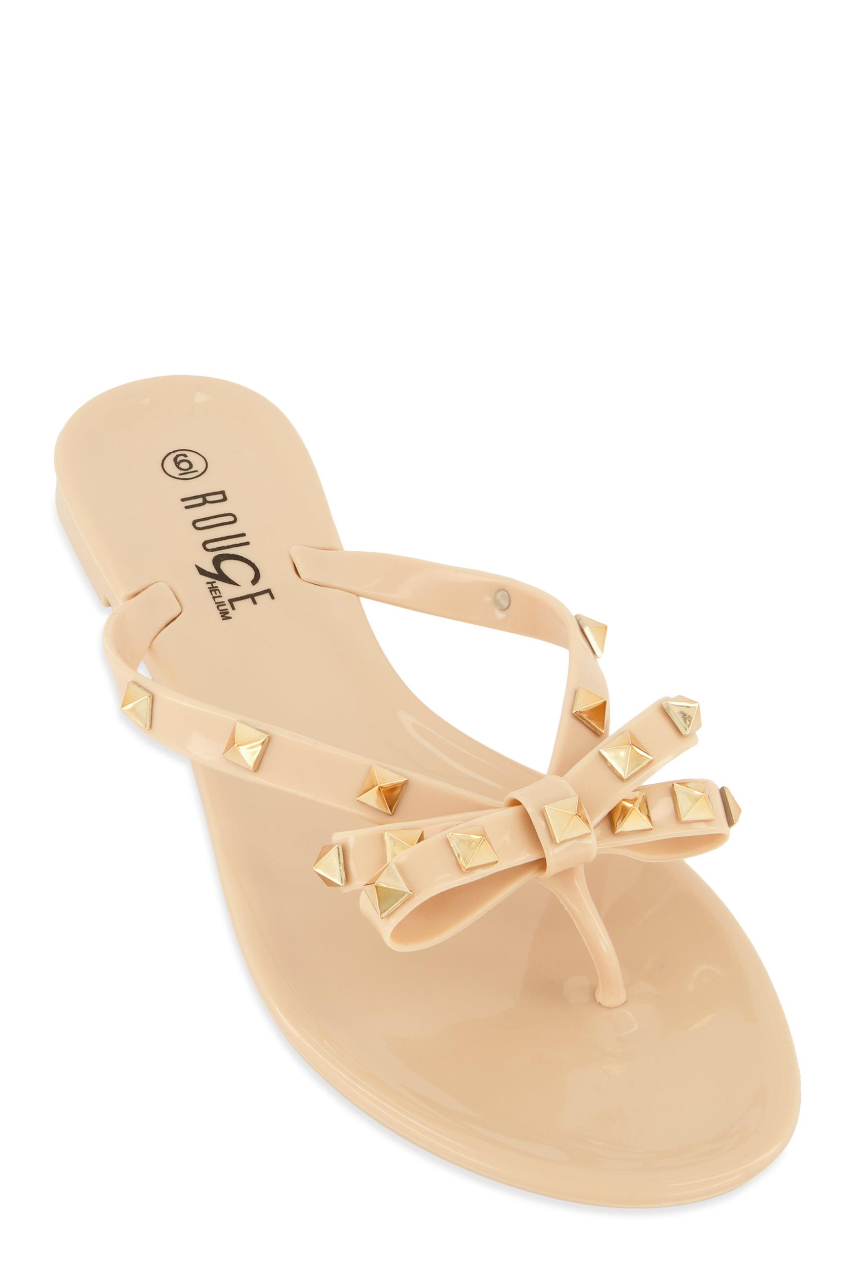 Womens Bow Studded Jelly Thong Slide Sandals Product Image
