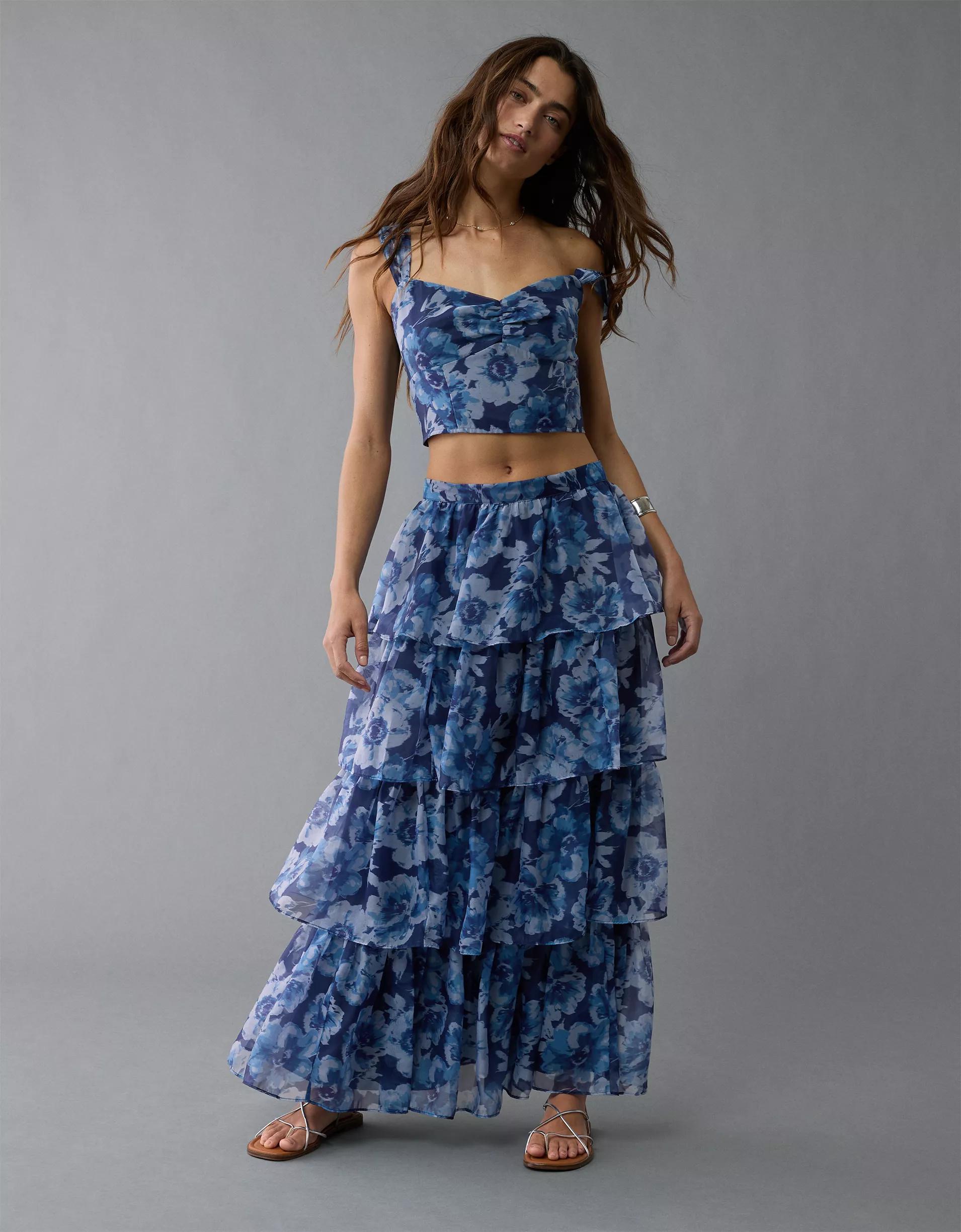 AE Floral Organza Maxi Skirt Set Product Image