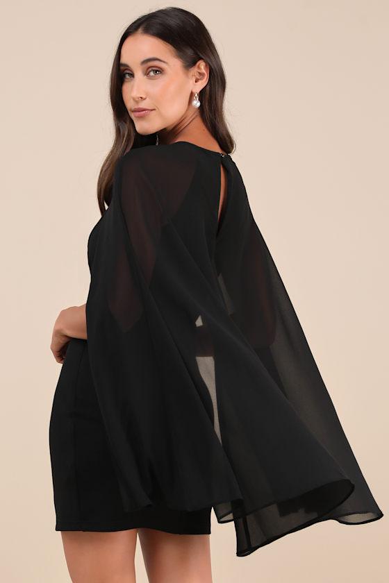 Captivating Drama Black Cape Sleeve Mini Dress Product Image