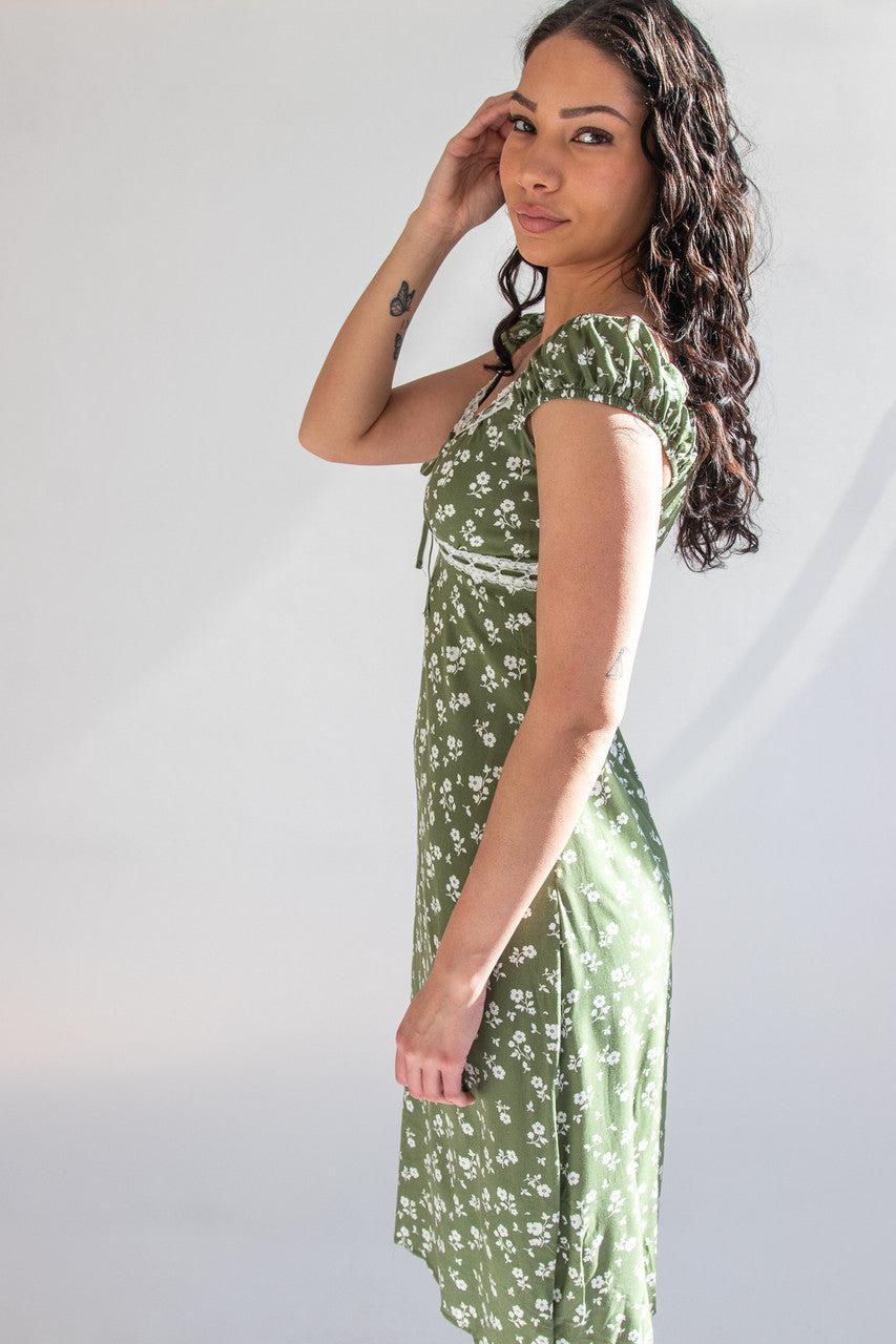 Puff Sleeve Lace Trim Floral Maxi Dress Product Image