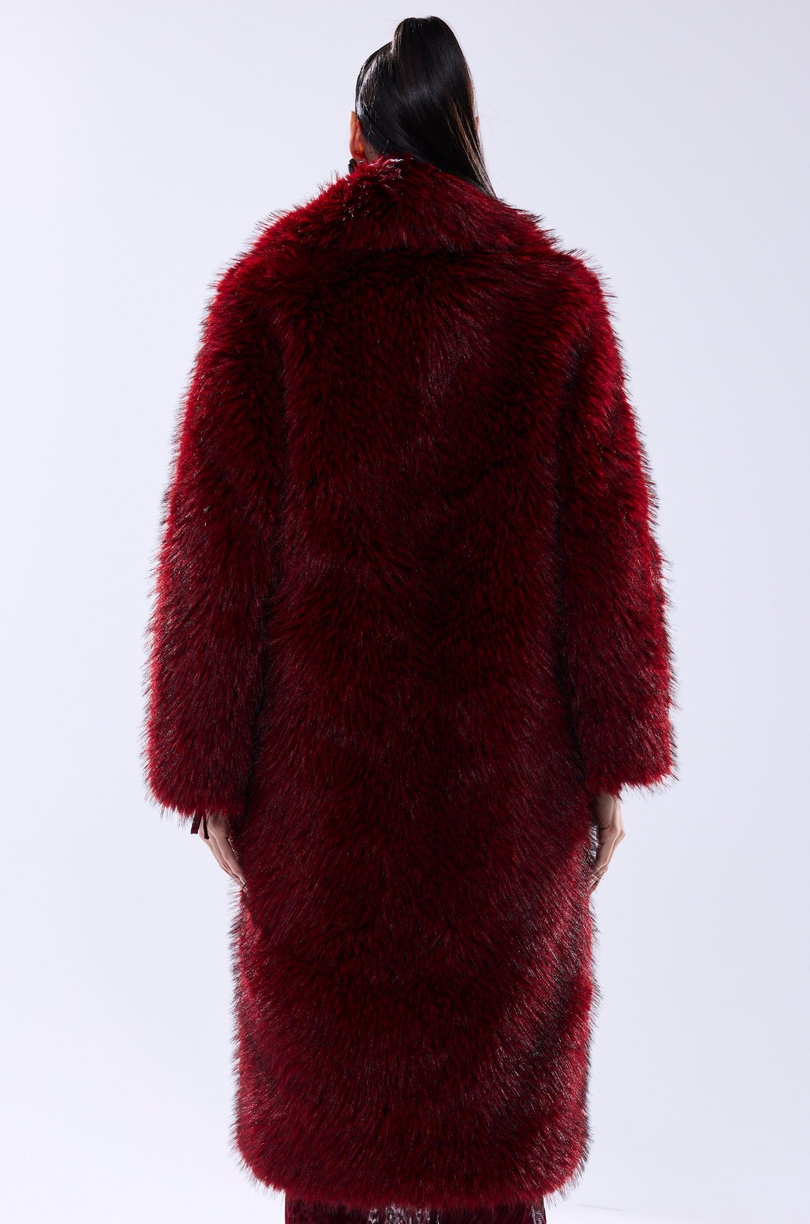 OSLO FAUX FUR COAT IN RED MULTI Product Image