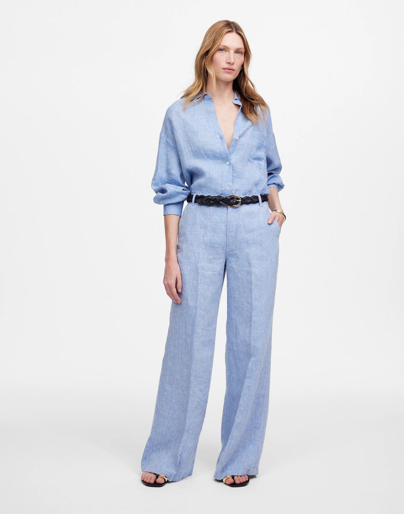 The Zoe Relaxed Wide Pant in 100% Linen Product Image