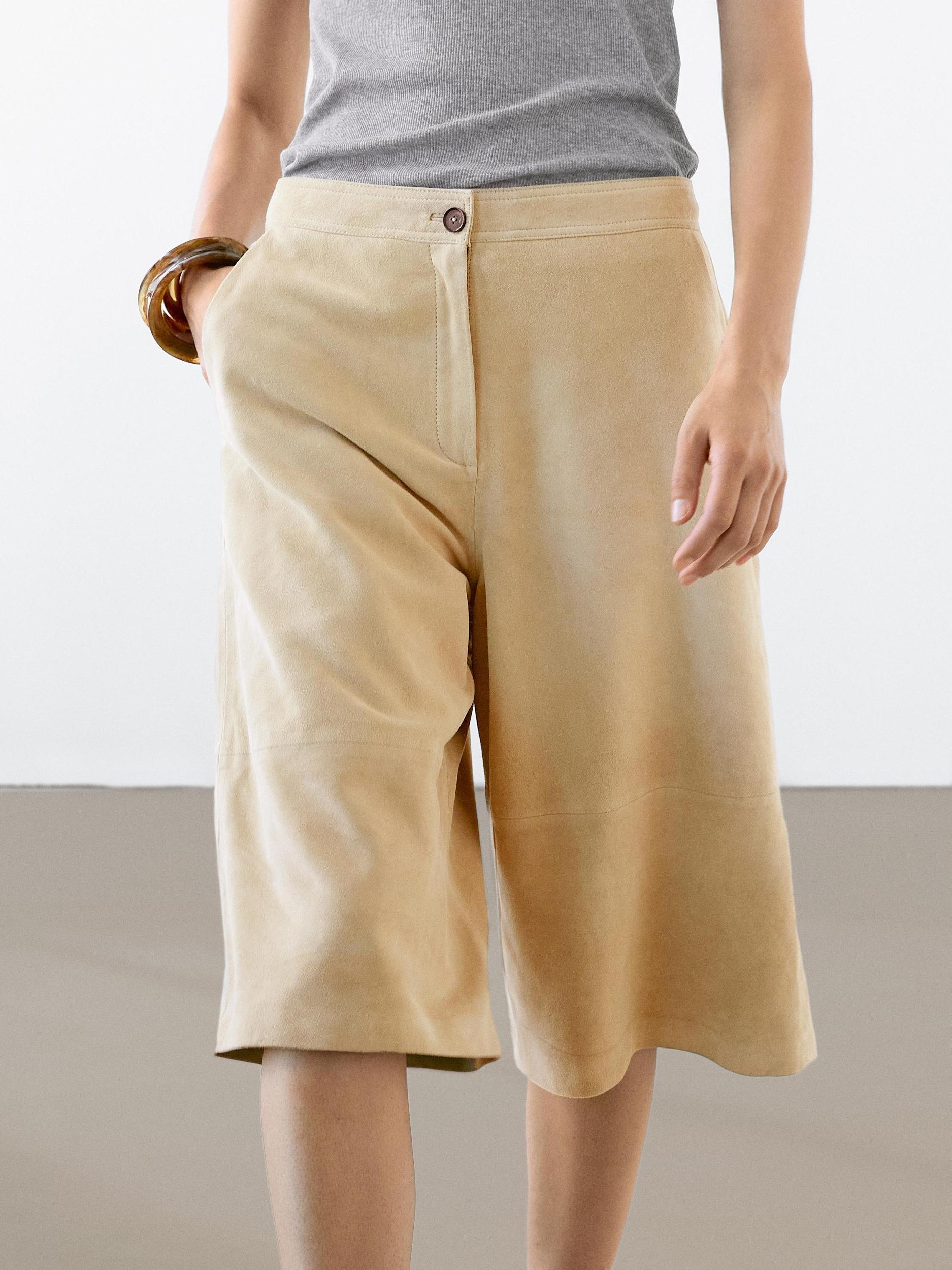 Long suede leather Bermuda shorts Product Image