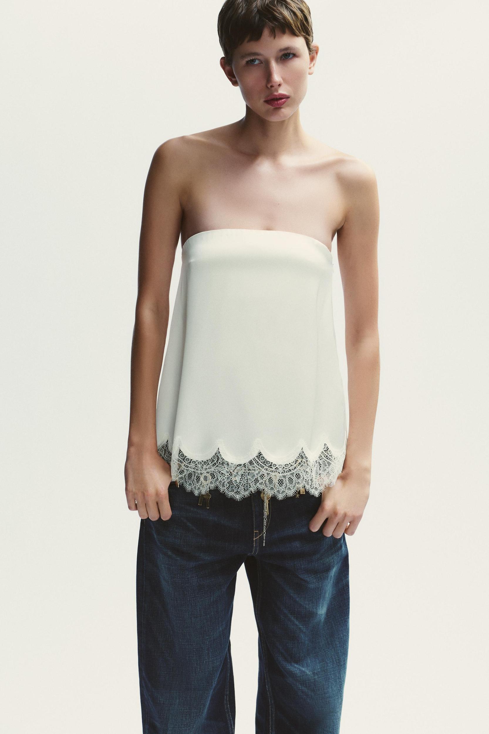 SATIN EFFECT LACE BUSTIER TOP Product Image