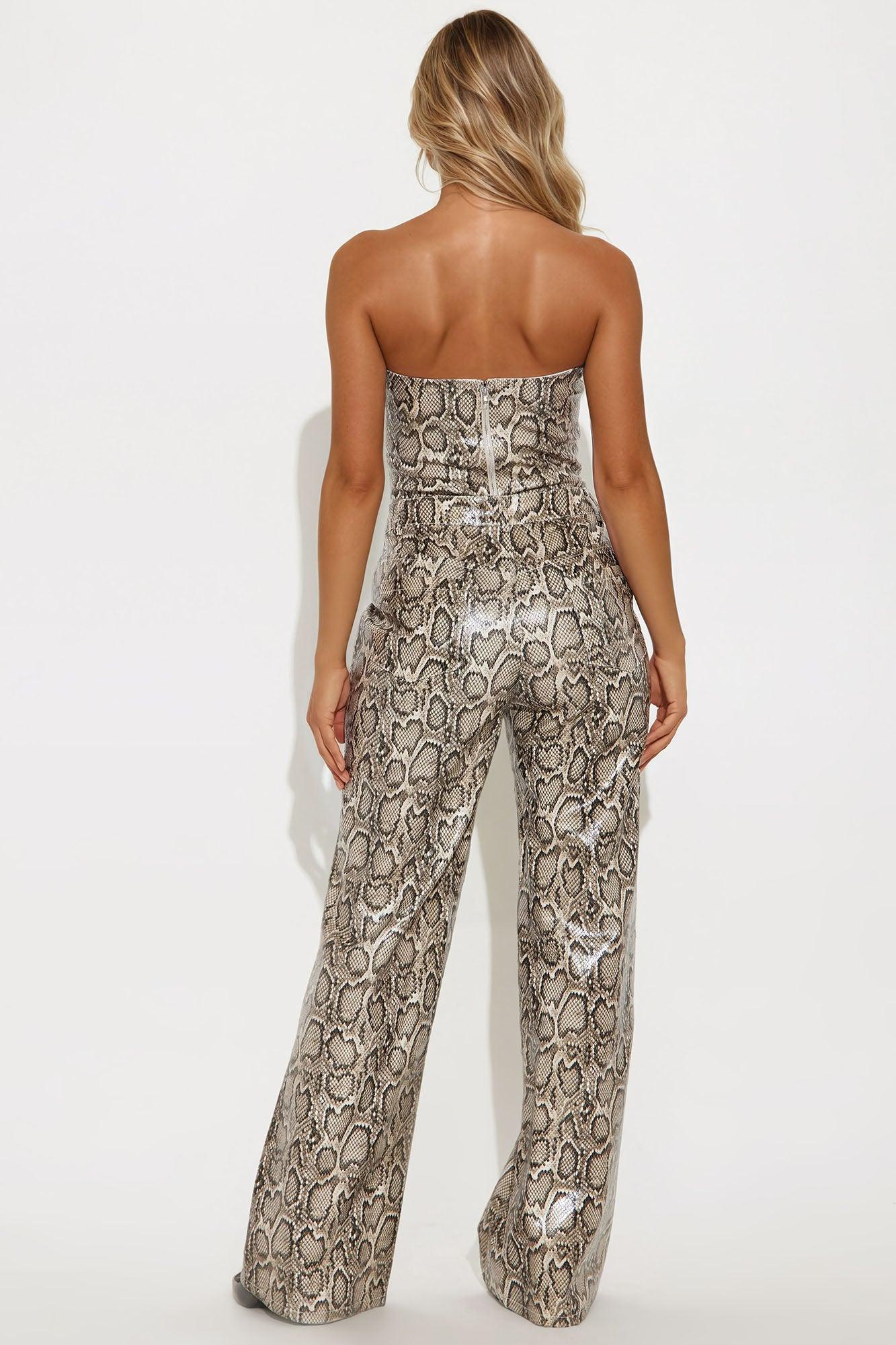 Hiss Faux Leather Snake Pant Set - Grey/combo Product Image