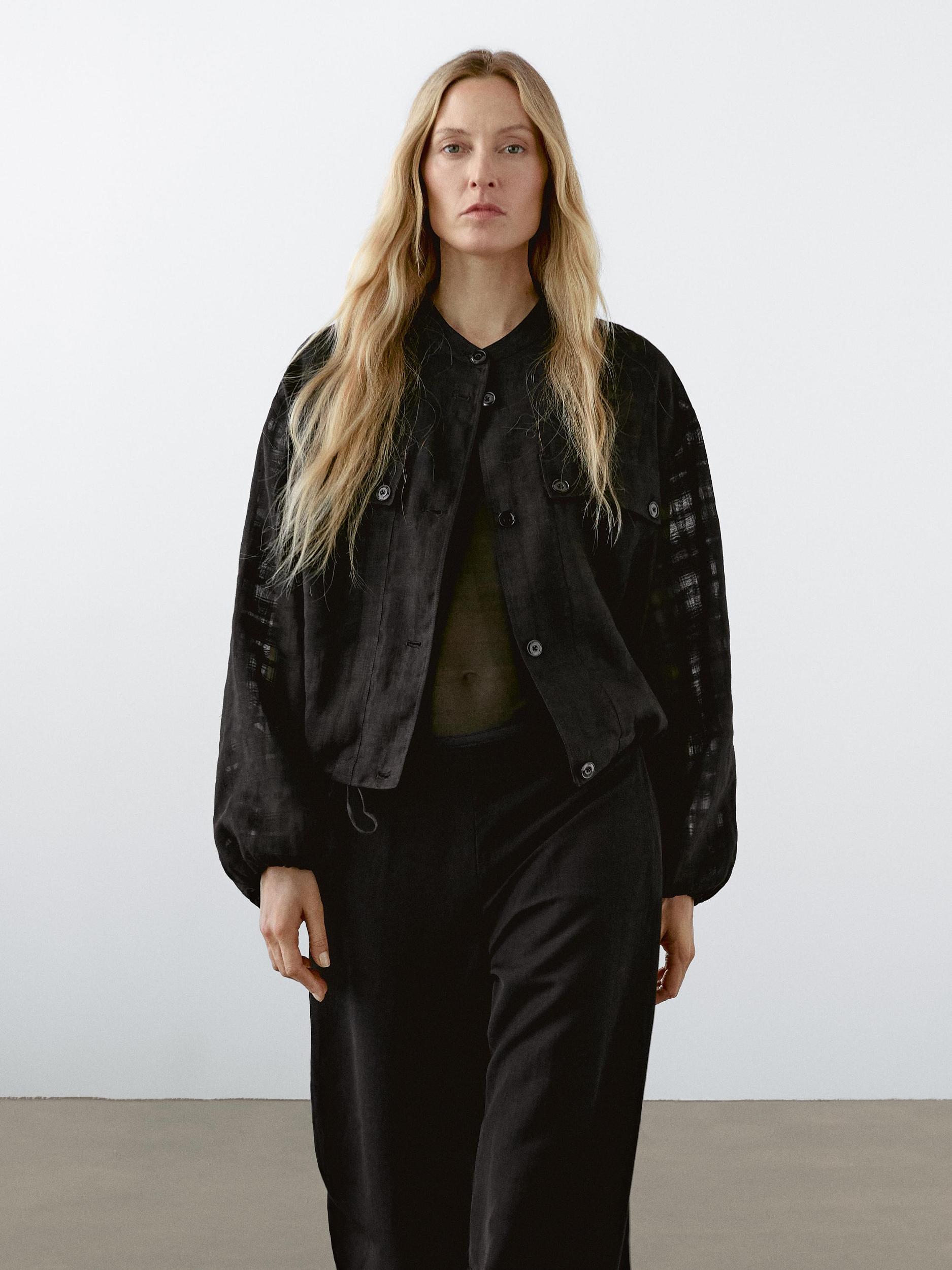 Linen blend trousers with elastic waistband Product Image