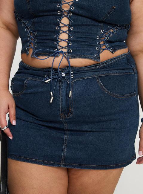 Popular Low Rise Mini Skirt Mid Blue Wash Curve Product Image