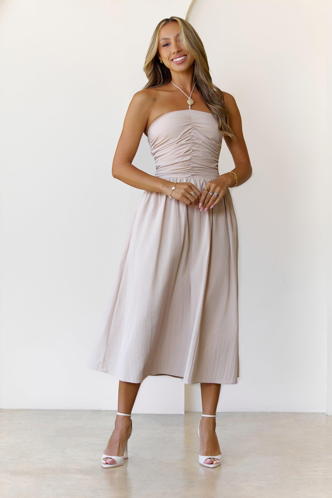 Soft Intentions Halter Mini Dress Beige Product Image