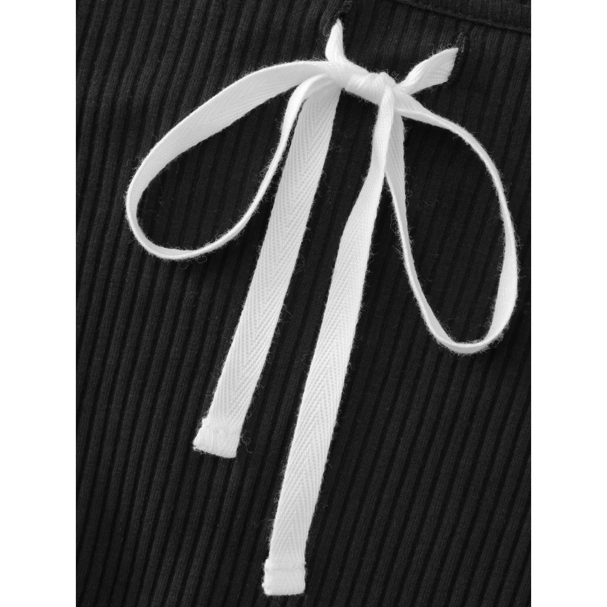 Plus Size Supersoft Bow Tie Detail Ribbed Knit Top Black Women Leisure Tie knot U-neck Bodycon Casual T-shirts BloomChic 30/6X Product Image