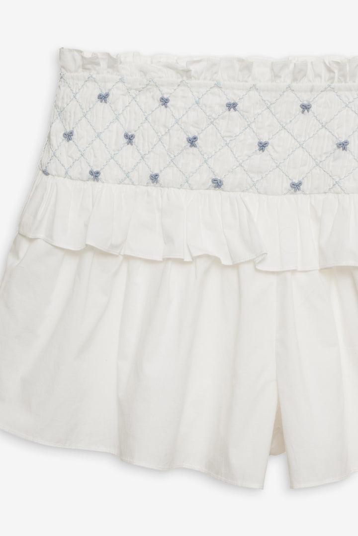 Birdie Bow Smocked Short — White Product Image