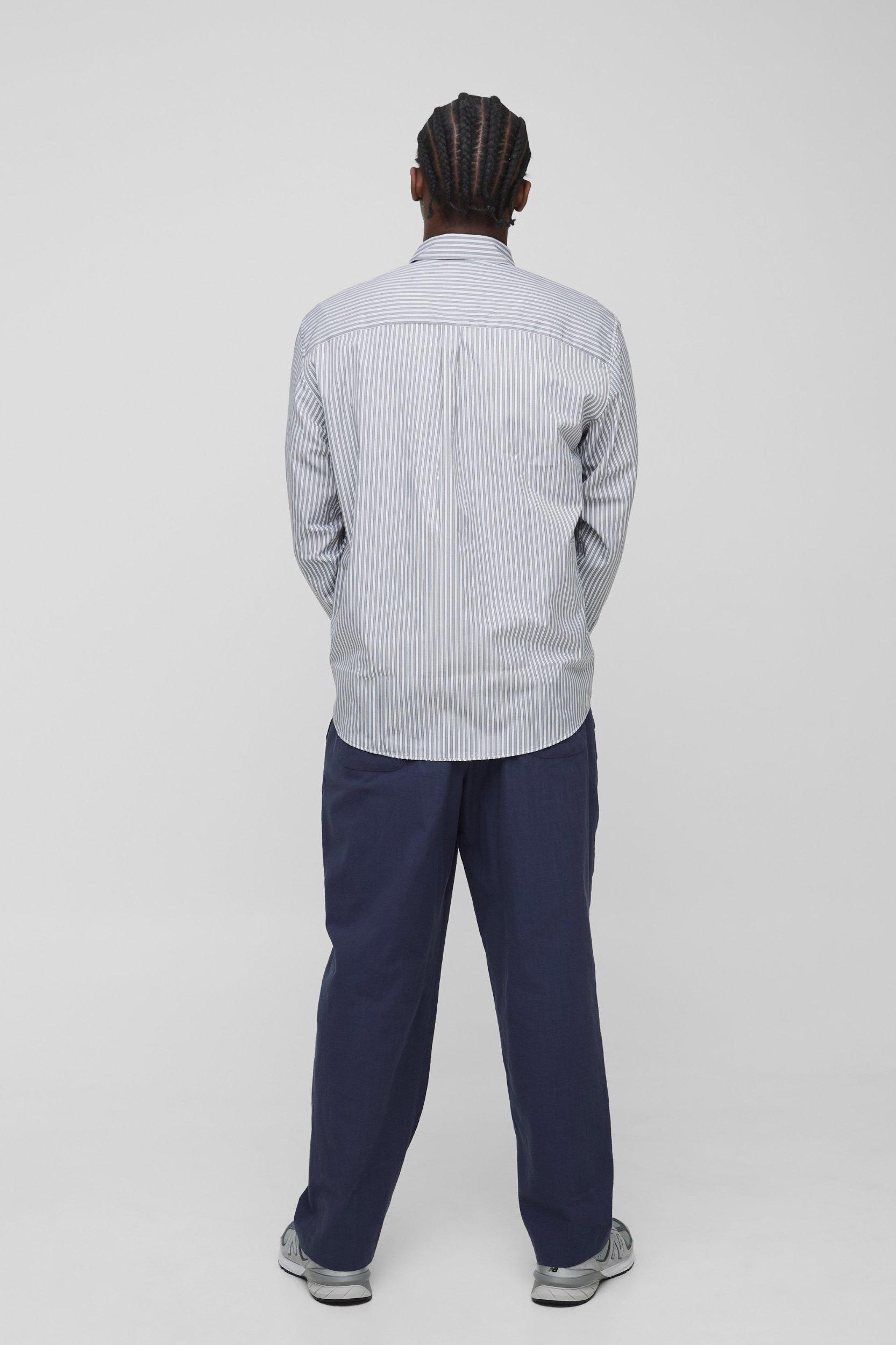 Oversized Stripe Long Sleeve Shirt | boohooMAN USA Product Image