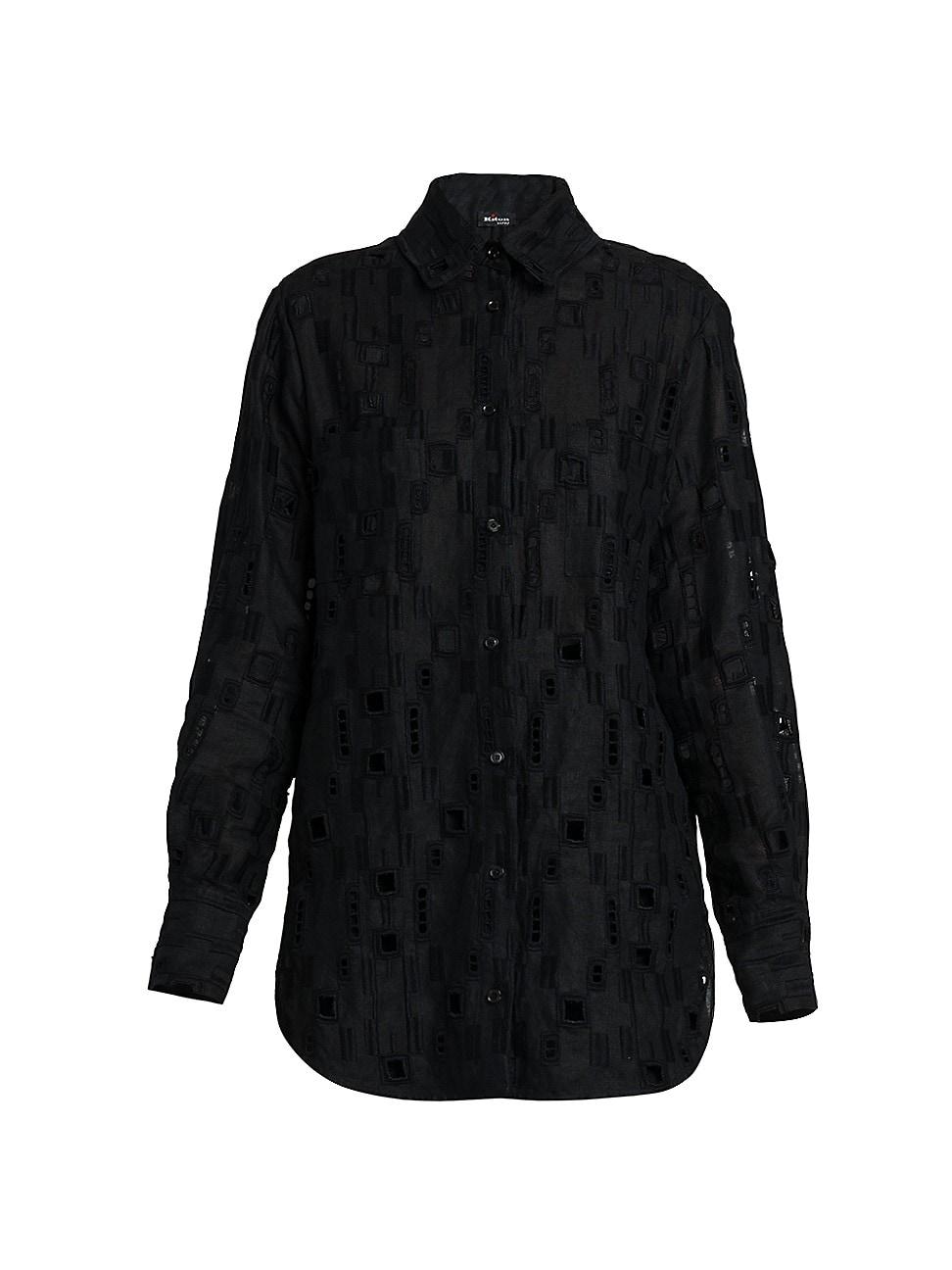 Womens Oversized Eyelet Linen Shirt Product Image