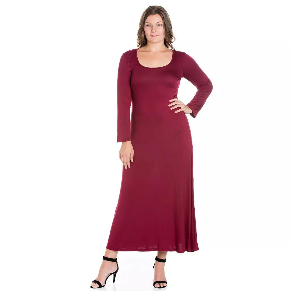 Plus Size 24seven Comfort Apparel Long Sleeve Maxi Dress, Women's, Size: 2XL, Red Product Image