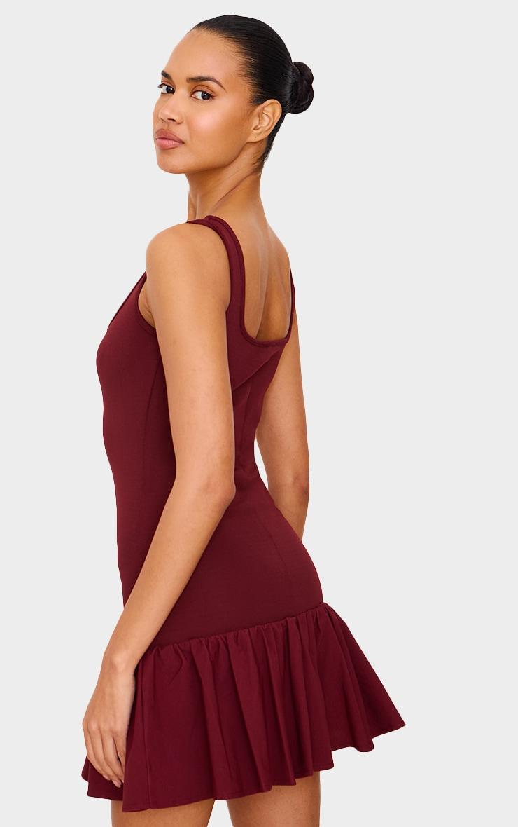 Burgundy Bandage Dropped Waist Mini Dress Product Image