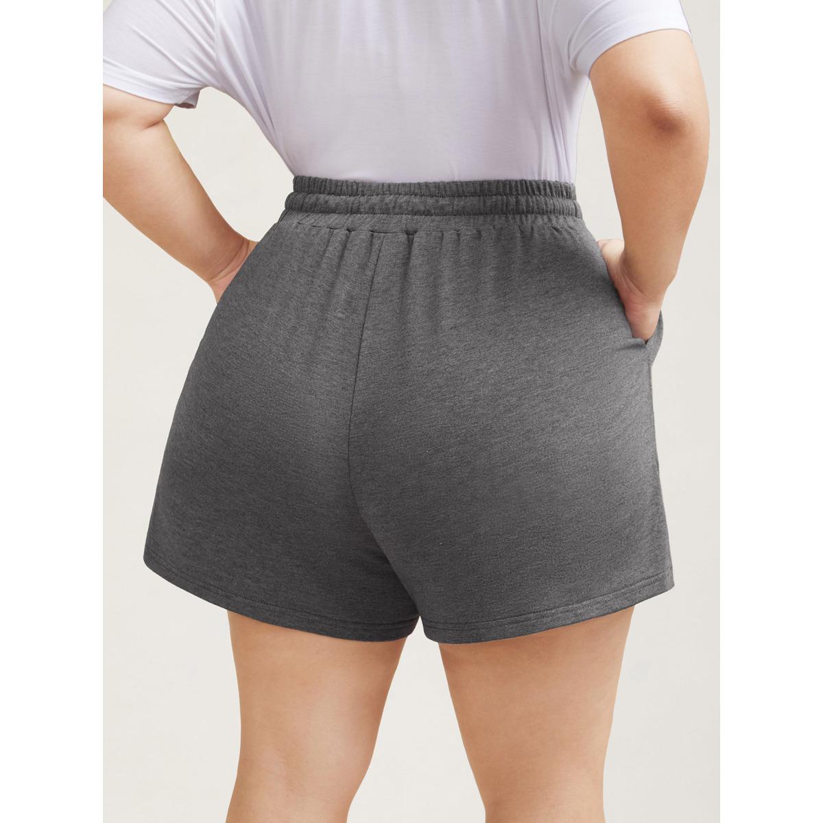 Plus Size Color Contrast Heather Straight-Leg Shorts Women DimGray Casual Contrast Loose Everyday Shorts BloomChic 18-20/2X Product Image