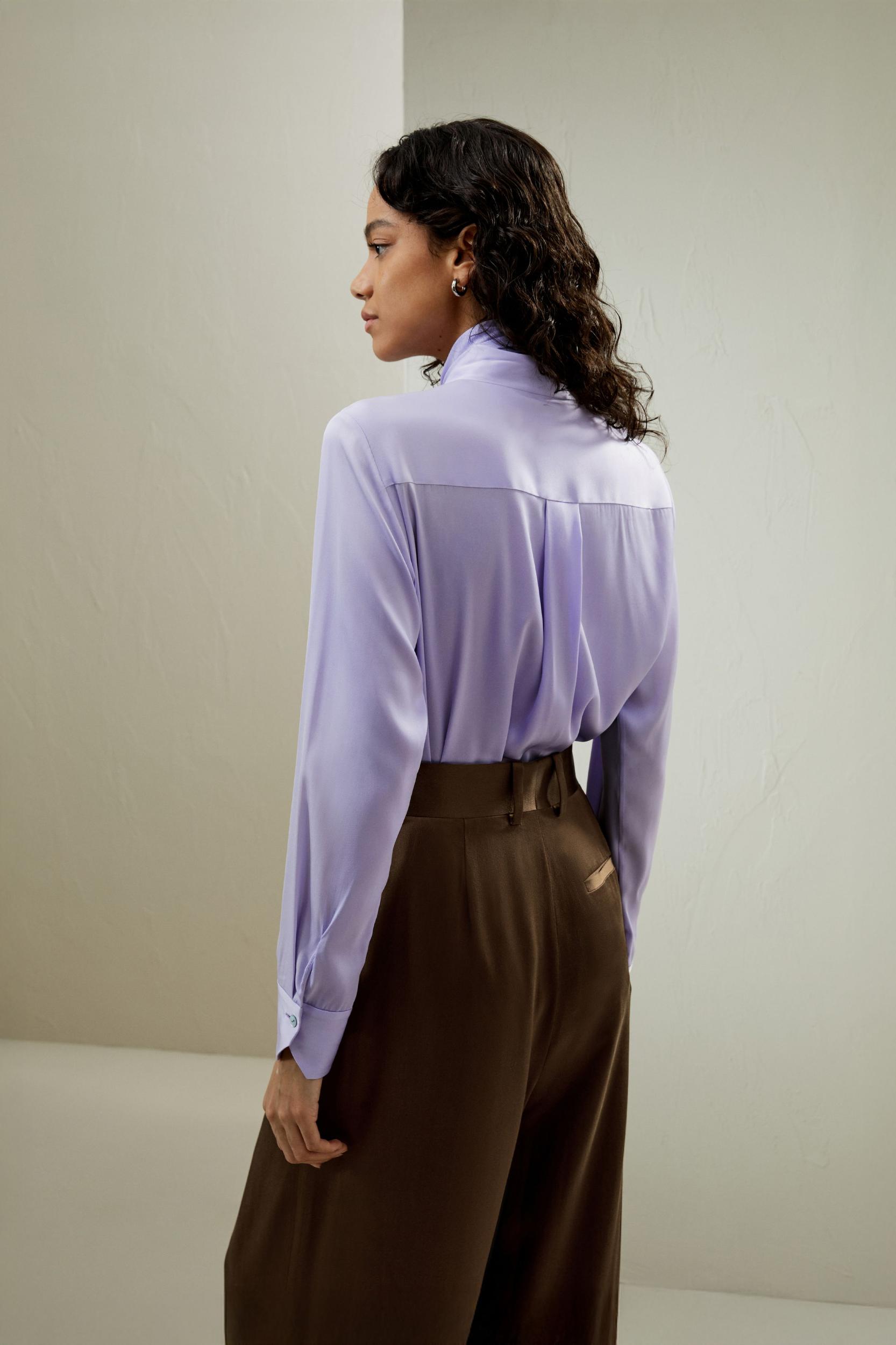 Silk Turtleneck Ribbon Blouse Product Image