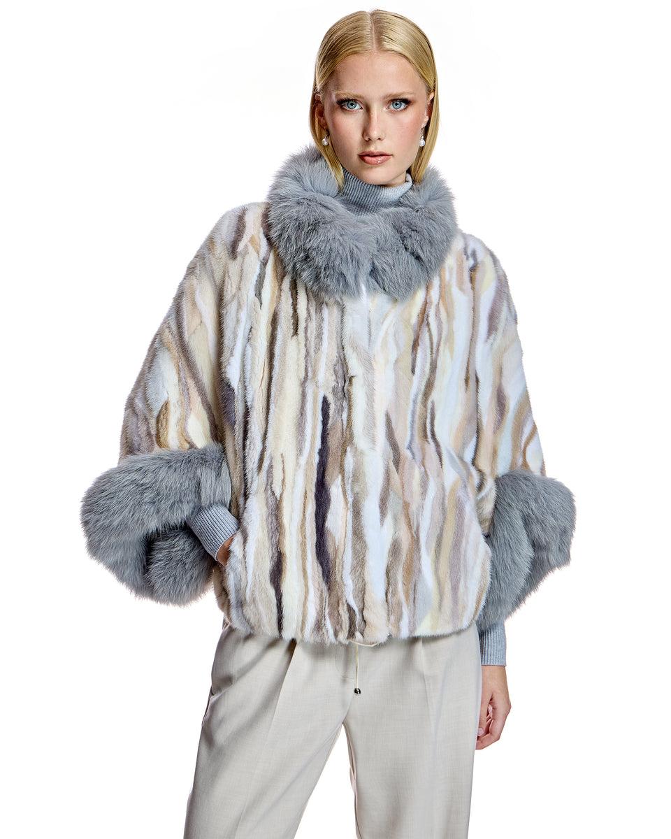Semi Sheared Mink Section Cape with Fox Trim Product Image