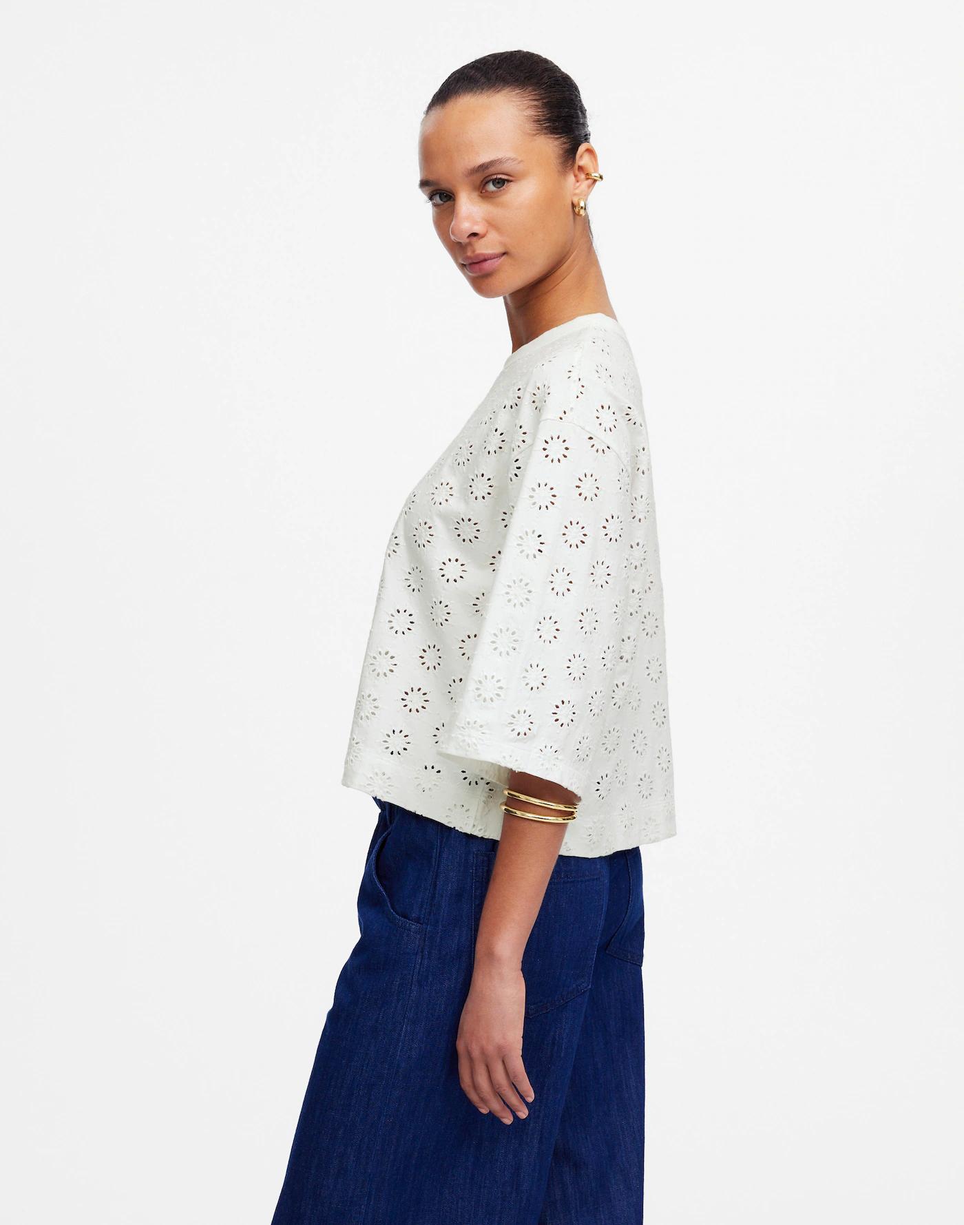Embroidered Wide-Sleeve Boxy Tee Product Image