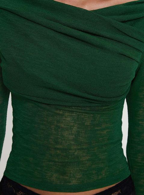 Watch The Sunset Off Shoulder Long Sleeve Top Green Product Image