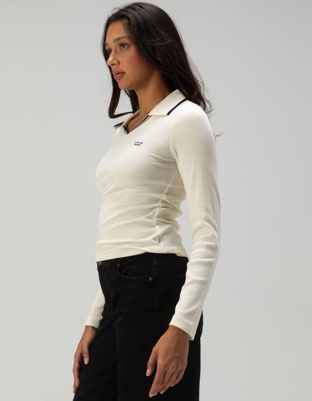 GUESS Slim Rib Knit Womens Long Sleeve Top - CREAM Product Image