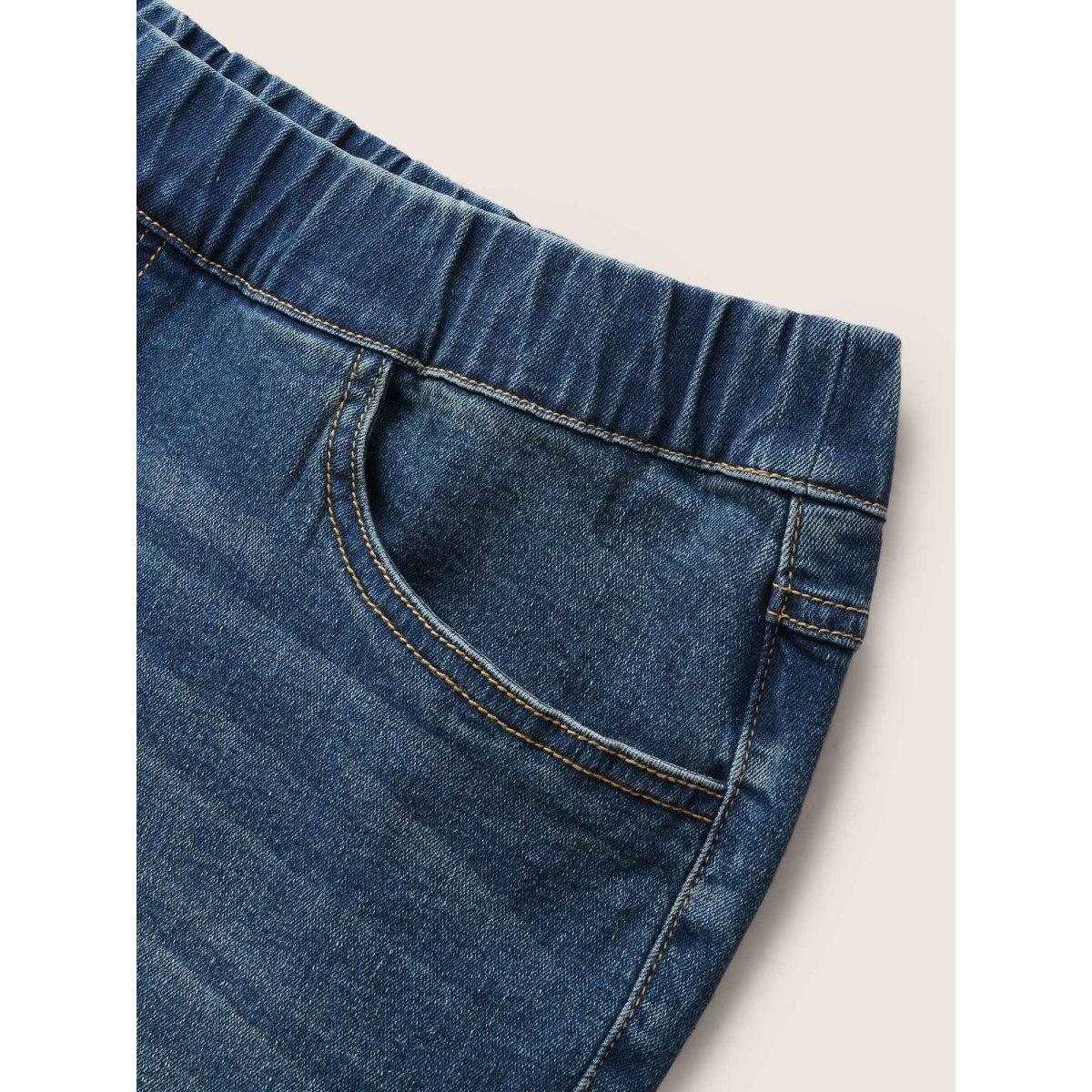 Plus Size Dark Wash Mid Rise Bootcut Jeans Women Denimblue Casual Non High stretch Double-flap pocket Jeans BloomChic 12/L Product Image