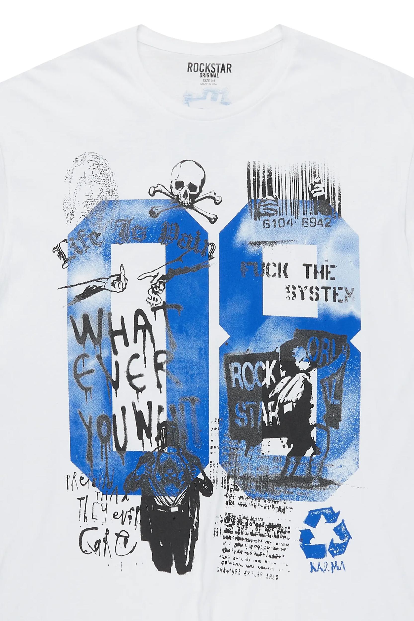 Grill White/Blue Graphic Oversized T-Shirt Male Product Image