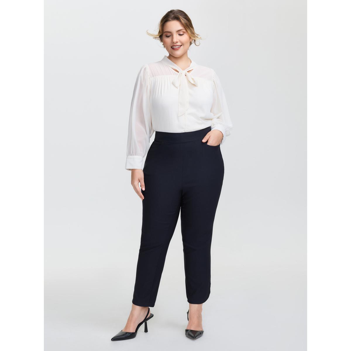 Plus Size Stretchy Split Hem Cropped Pants Women DarkBlue Office Bodycon Mid Rise Office Pants BloomChic 10/M Product Image