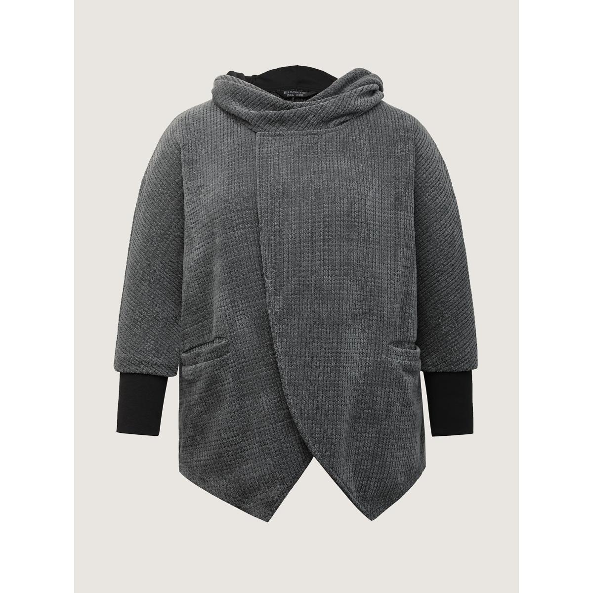 Plus Size Textured Split Hem Hooded Jacket Women Multicolor Texture Single-flap pocket Casual Jackets BloomChic 28/5X Product Image