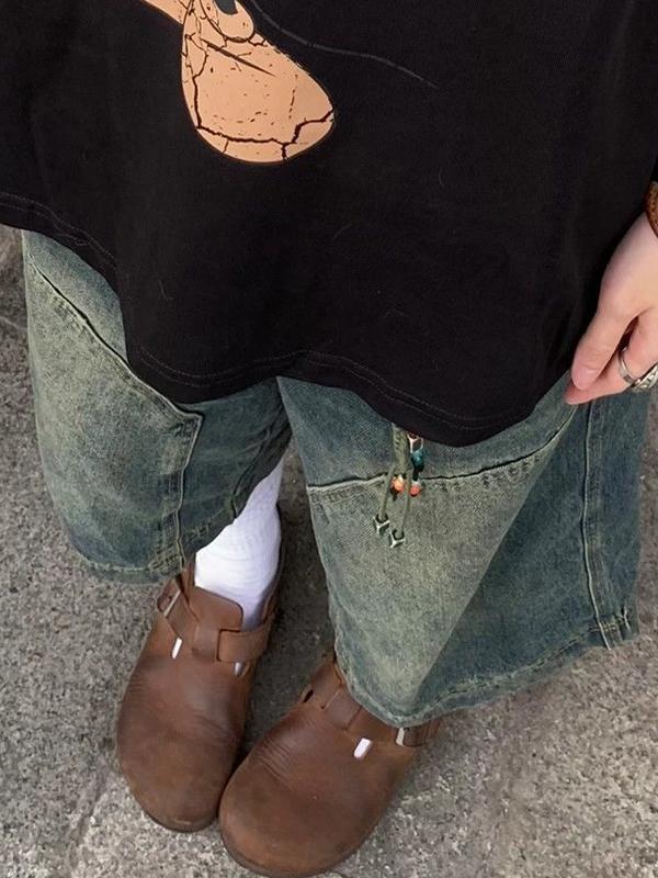 American Vintage Washed Aged Denim Shorts Product Image