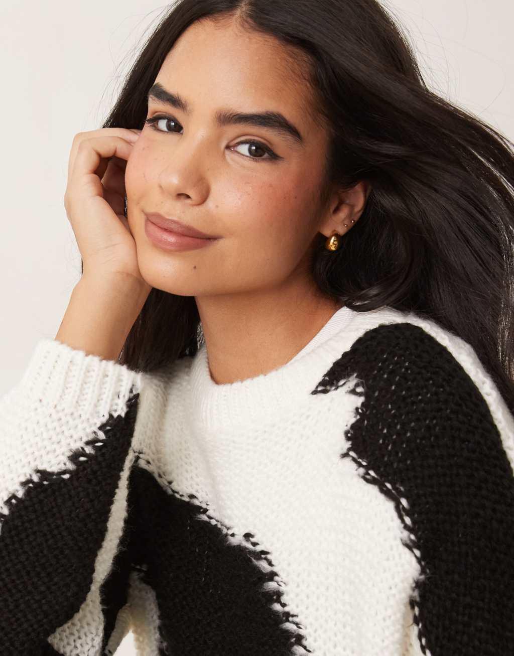 ASOS DESIGN cow print crew neck sweater in mono Product Image