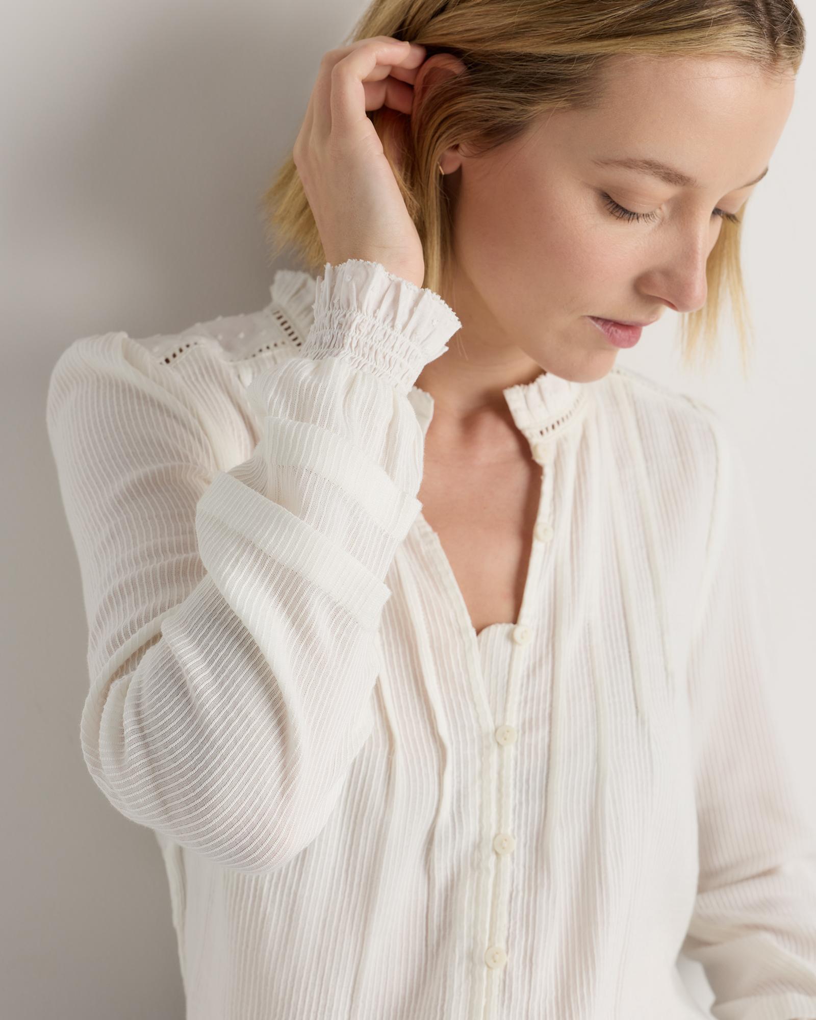 Quince | Women's Organic Textured Cotton Peasant Blouse Organic Cotton Product Image